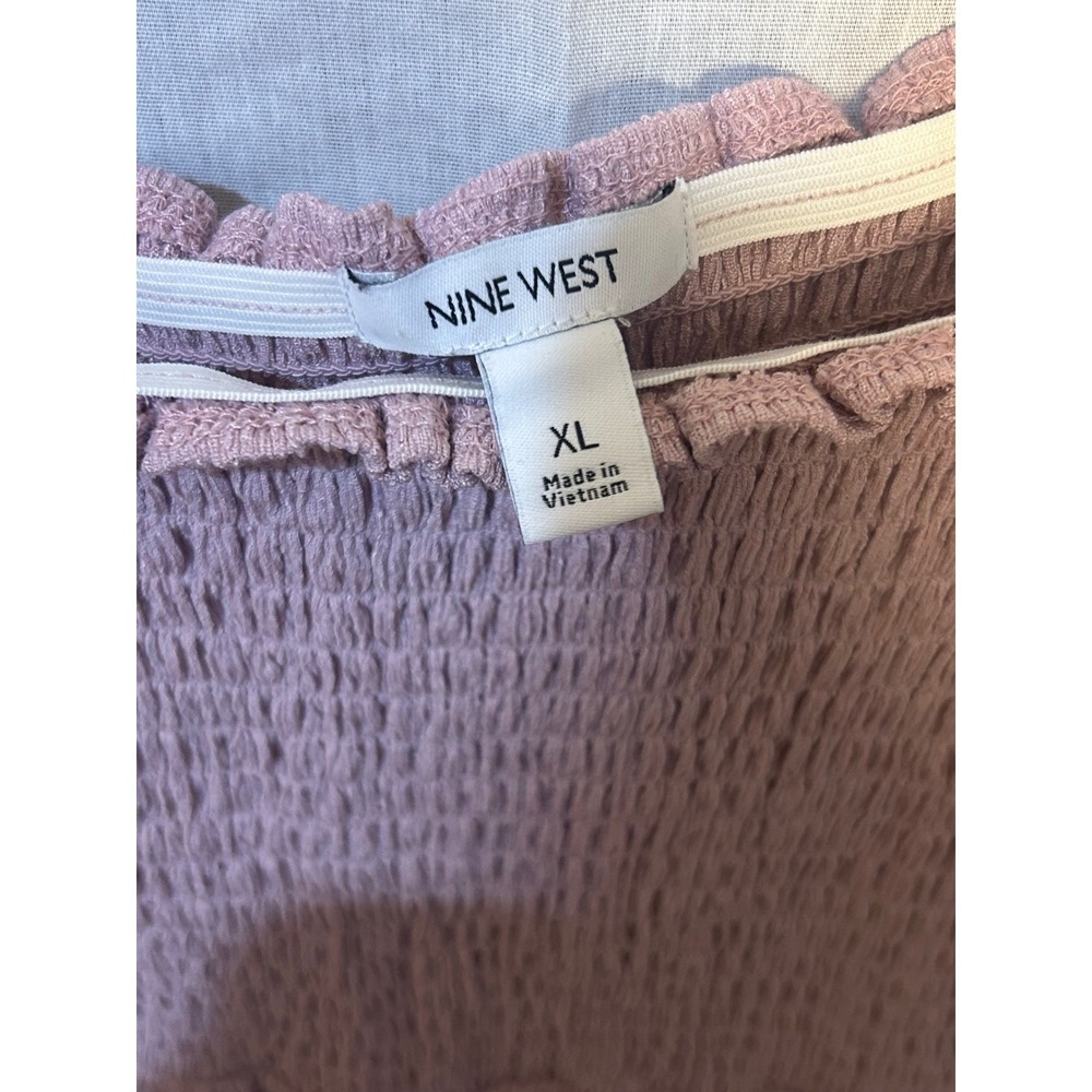 Nine West Pink Smocked Square Neck Puff Sleeve Dress Women's  XL Fairy Preppy - Picture 4 of 5